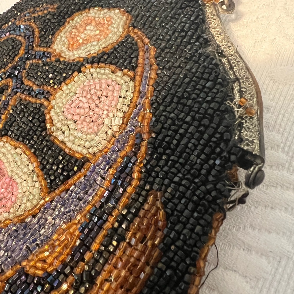 Antique Vintage Fringe Beaded Ornate Purse Bag - Picture 4 of 8